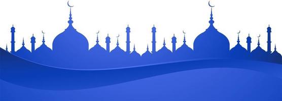 carte de voeux eid mubarak bleu avec silhouette vecteur