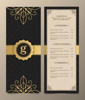 mise en page de menu de luxe avec des éléments décoratifs. vecteur