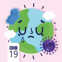 monde de dessin animé malade de virus covid 19 vecteur