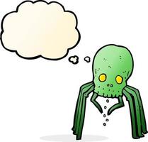 dessin animé araignée crâne effrayant avec bulle de pensée vecteur