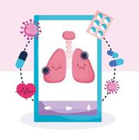 concept de maladie pulmonaire de santé en ligne smartphone vecteur