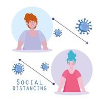 affiche de distanciation sociale de coronavirus avec deux femmes vecteur