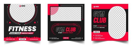 modèle de bannière de publication sur les médias sociaux de gym fitness avec couleur noir et rouge, bannière de publication sur les médias sociaux de gym, d'entraînement, de fitness et de sport, conception de bannière de publication sur les médias sociaux de gym fitness. vecteur