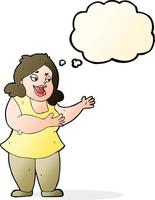 dessin animé heureux grosse femme avec bulle de pensée vecteur