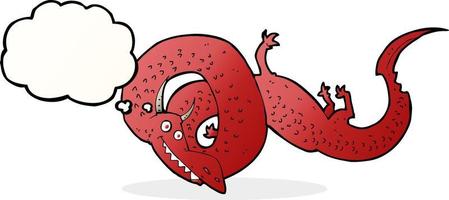 dessin animé dragon chinois avec bulle de pensée vecteur