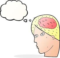 tête de dessin animé avec le symbole du cerveau avec bulle de pensée vecteur