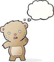 dessin animé ours en peluche malheureux avec bulle de pensée vecteur