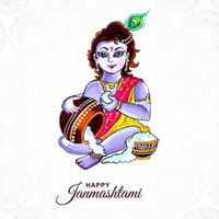 carte joyeuse krishna janmashtami avec krishna et pot vecteur