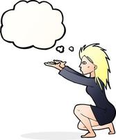 dessin animé femme casting spel avec bulle de pensée vecteur