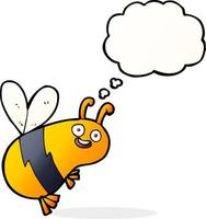 abeille drôle de bande dessinée avec bulle de pensée vecteur