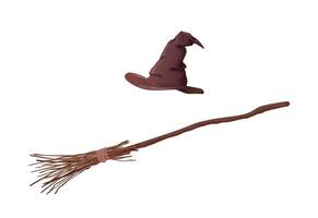 balai et chapeau de sorcière marron vecteur