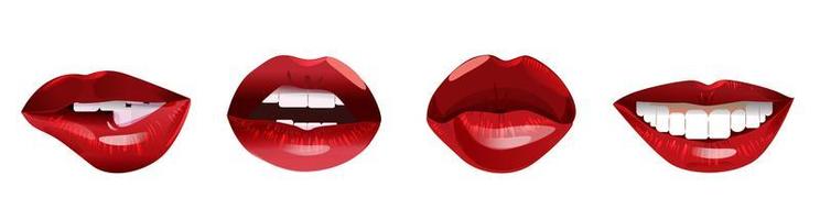 lèvres de femme dessin animé avec rouge à lèvres et dents blanches vecteur