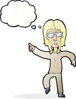 dessin animé hippie homme portant des lunettes avec bulle de pensée vecteur