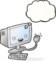 ordinateur de dessin animé avec bulle de pensée vecteur