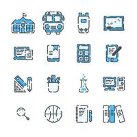 ensemble d'icônes de contour rempli d'éléments scolaires vecteur