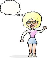 dessin animé agitant femme portant des lunettes avec bulle de pensée vecteur