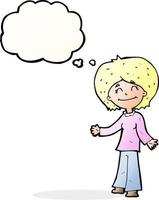 dessin animé femme heureuse avec bulle de pensée vecteur