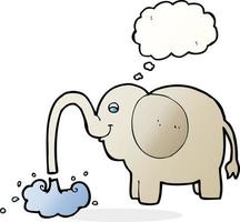 dessin animé éléphant éjacule de l'eau avec bulle de pensée vecteur