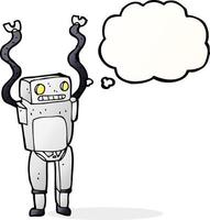 robot drôle de dessin animé avec bulle de pensée vecteur