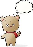dessin animé agitant ours en peluche avec bulle de pensée vecteur