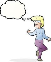 dessin animé femme agitant avec bulle de pensée vecteur