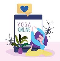 yoga en ligne, jeune femme faisant de l'application de site Web de yoga vecteur