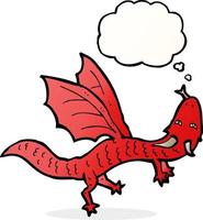 dessin animé petit dragon avec bulle de pensée vecteur