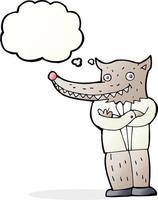 dessin animé loup homme avec bulle de pensée vecteur