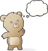 dessin animé ours en peluche curieux avec bulle de pensée vecteur