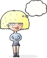 femme sournoise de dessin animé avec bulle de pensée vecteur