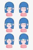 fille aux cheveux bleus emoji assortis vecteur