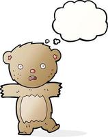 dessin animé ours en peluche choqué avec bulle de pensée vecteur