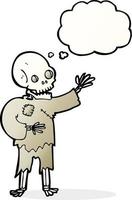 squelette de dessin animé agitant avec bulle de pensée vecteur