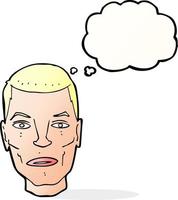 dessin animé sérieux visage masculin avec bulle de pensée vecteur