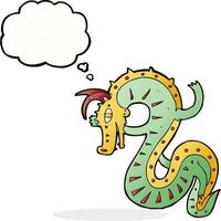 dessin animé dragon saxon avec bulle de pensée vecteur