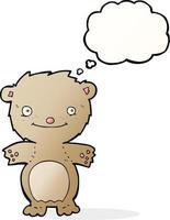 dessin animé heureux petit ours en peluche avec bulle de pensée vecteur