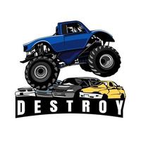 monster truck détruire le vecteur de conception d'illustration