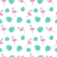 flamants roses avec motif sans soudure de feuilles de jungle vecteur