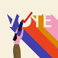 vote lettrage avec jeune femme et marqueur vecteur