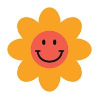 fleur groovy drôle avec emoji. icône de vecteur simple