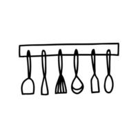 illustration de doodle d'ustensiles de cuisine suspendus. outils de cuisine de vecteur. vecteur