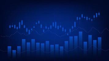 les statistiques des entreprises financières avec un graphique à barres et un graphique en chandeliers montrent le prix du marché boursier et les gains effectifs sur fond bleu vecteur