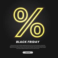 néon jaune symbole de pourcentage à vendre offre une promotion de remise au black friday shopping day super mega bis sale vecteur