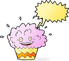dessin animé cupcake qui explose avec bulle de dialogue vecteur
