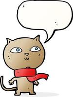 chat drôle de dessin animé portant une écharpe avec bulle de dialogue vecteur