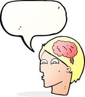 tête de dessin animé avec le symbole du cerveau avec bulle de dialogue vecteur