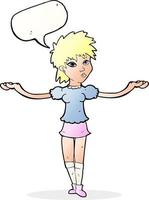 dessin animé femme haussant les épaules avec bulle de dialogue vecteur