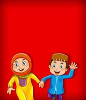 deux heureux enfants musulmans sur rouge vecteur