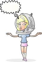 dessin animé femme portant un casque spatial avec bulle de dialogue vecteur