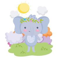 éléphant mignon avec des fleurs sur la tête vecteur